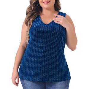 Plus Size Sequin Tops Sleeveless Gradient Tank Club Party Vest Royal Blue